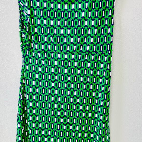 Green Geometric Print Sleeveless Dress Mod Style - Picture 3 of 3